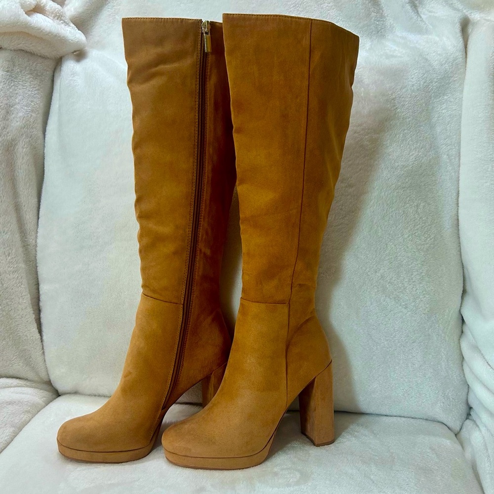 NWOT JustFab Emmaline Tall platform  boots camel color size 6